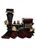 A bottle of Ezra Brooks 12 Year Old Loco Decanter  Red, Gold, Black