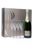 A bottle of Louis Roederer NV Champagne / Gift Pack with 4 Glasses