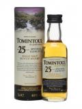 A bottle of Tomintoul 25 Year Old Miniature Speyside Single Malt Scotch Whisky