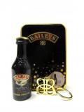 A bottle of Whisky Liqueurs Baileys Miniature Keyring Gift Set