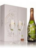A bottle of Perrier-Jout 2002 Belle Epoque Brut with 2 Champagne Flutes