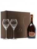 A bottle of Ruinart Ros Champagne & 2 Flutes Gift Pack