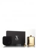 A bottle of X Flasks - Gold Flask with Black Leather Pouch