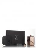 A bottle of X Flasks - Rose Gold Flask with Black Leather Pouch