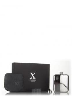 X Flasks - Silver Flask with Black Leather Pouch