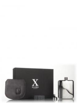 X Flasks - Silver Flask with Brown Leather Pouch
