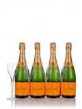 A bottle of Veuve Clicquot Brut Yellow Label - 4 Bottles with 4 Glasses