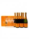 A bottle of Veuve Clicquot Champagne Home Party Set 6 Bottles + 6 Flutes