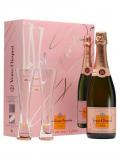 A bottle of Veuve Clicquot Ros Champagne & 2 Flutes Gift Box